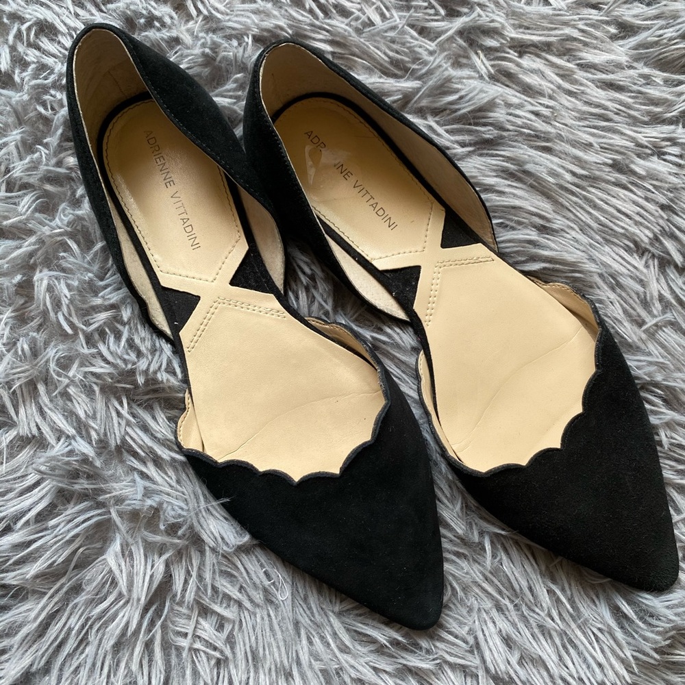 Scallop Adrienne Vittadini Scalloped Black Velvety Flats